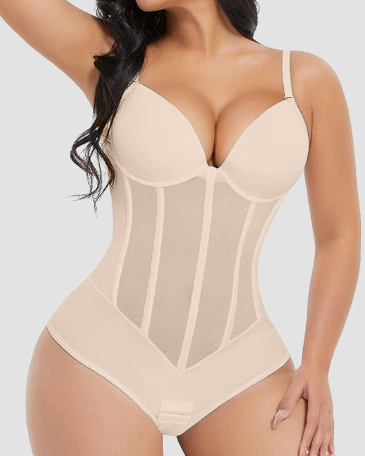 Zosia - Damen Bauch Kontrolle Tanga schiere Mesh Korsett Top rückenfrei Bodysuit