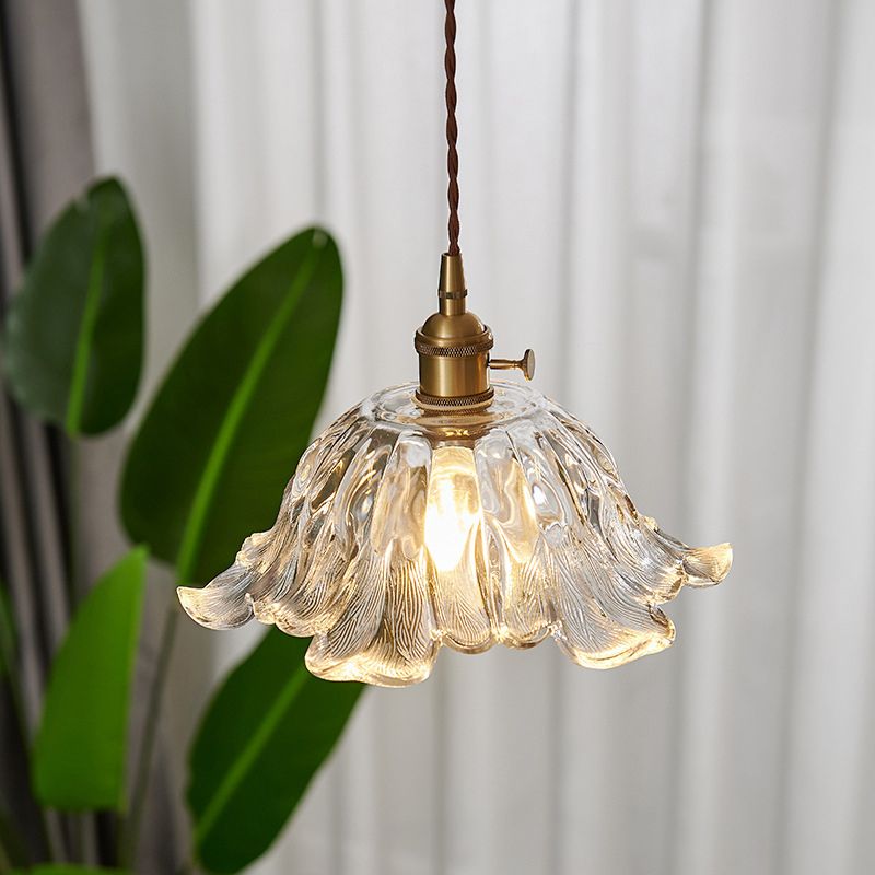 Industrielle Blumenform Glas Pendelleuchte in Gold