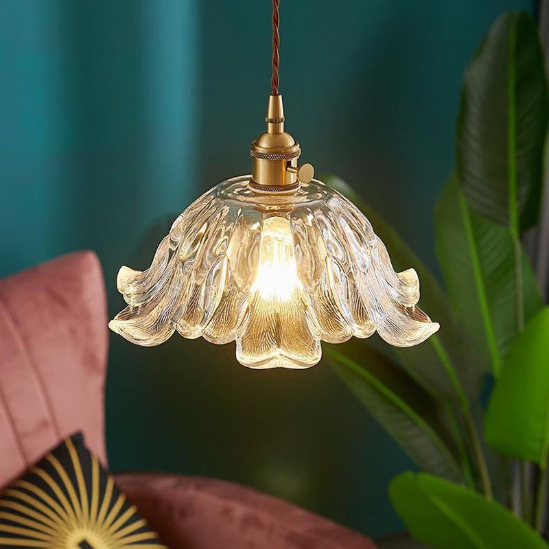 Industrielle Blumenform Glas Pendelleuchte in Gold