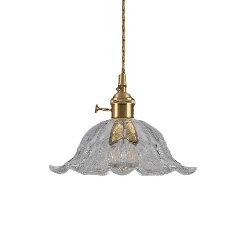 Industrielle Blumenform Glas Pendelleuchte in Gold