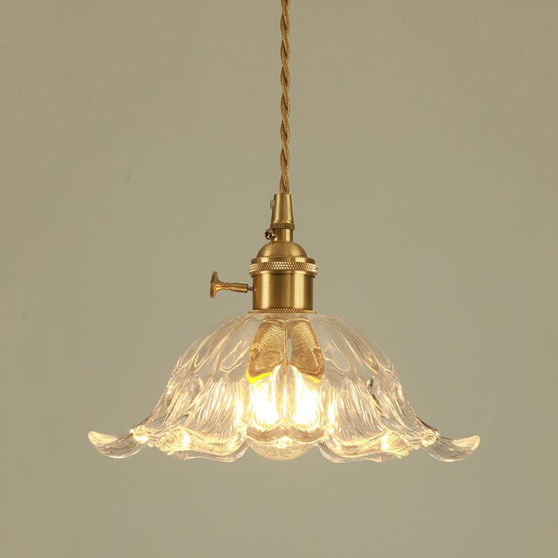 Industrielle Blumenform Glas Pendelleuchte in Gold