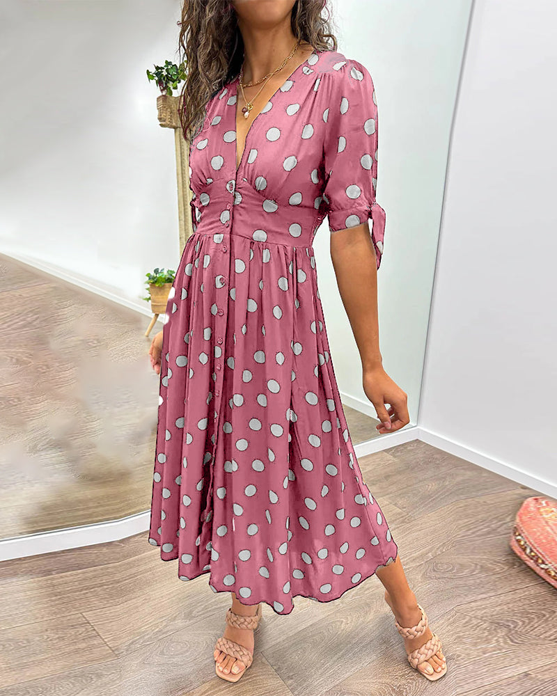 Idalia - Kleid mit tiefem V-Ausschnitt und Polka Dots