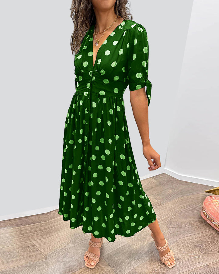 Idalia - Kleid mit tiefem V-Ausschnitt und Polka Dots