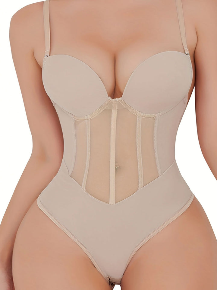 Zosia - Damen Bauch Kontrolle Tanga schiere Mesh Korsett Top rückenfrei Bodysuit