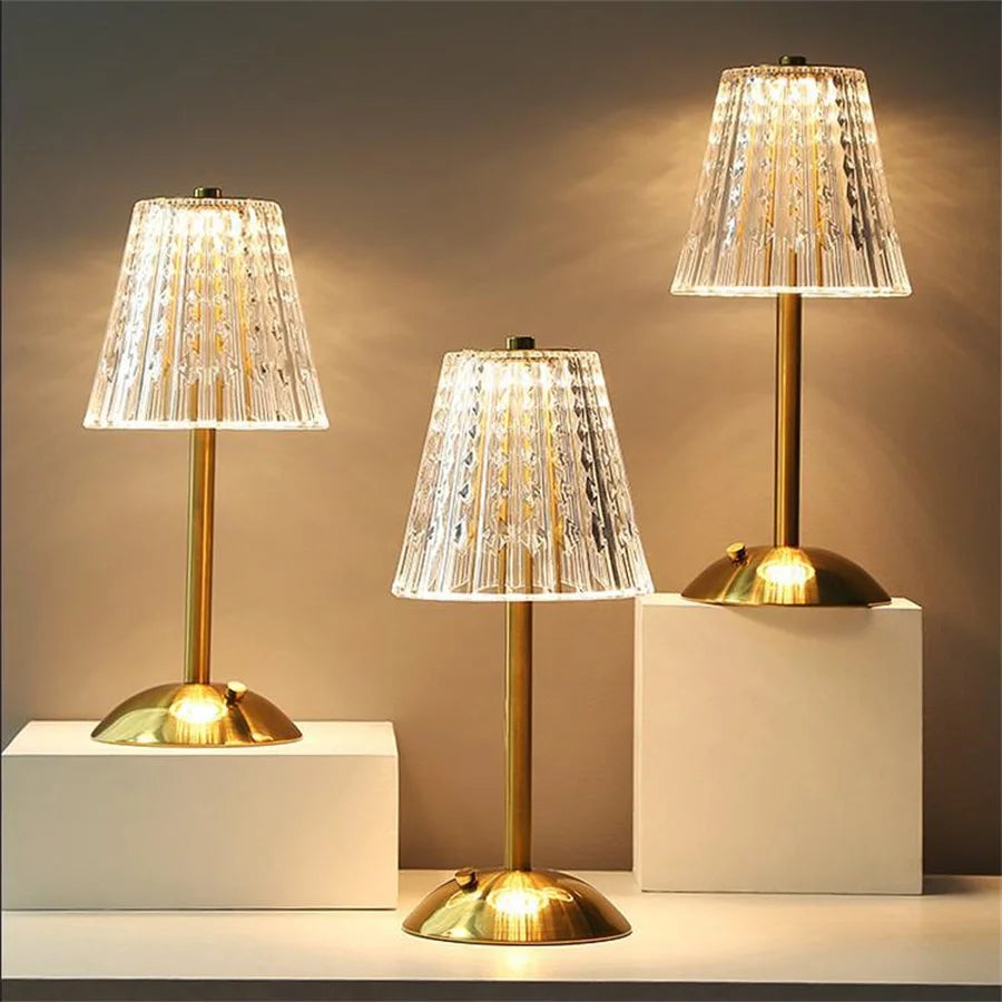 Goldene Kristall-Tischlampe