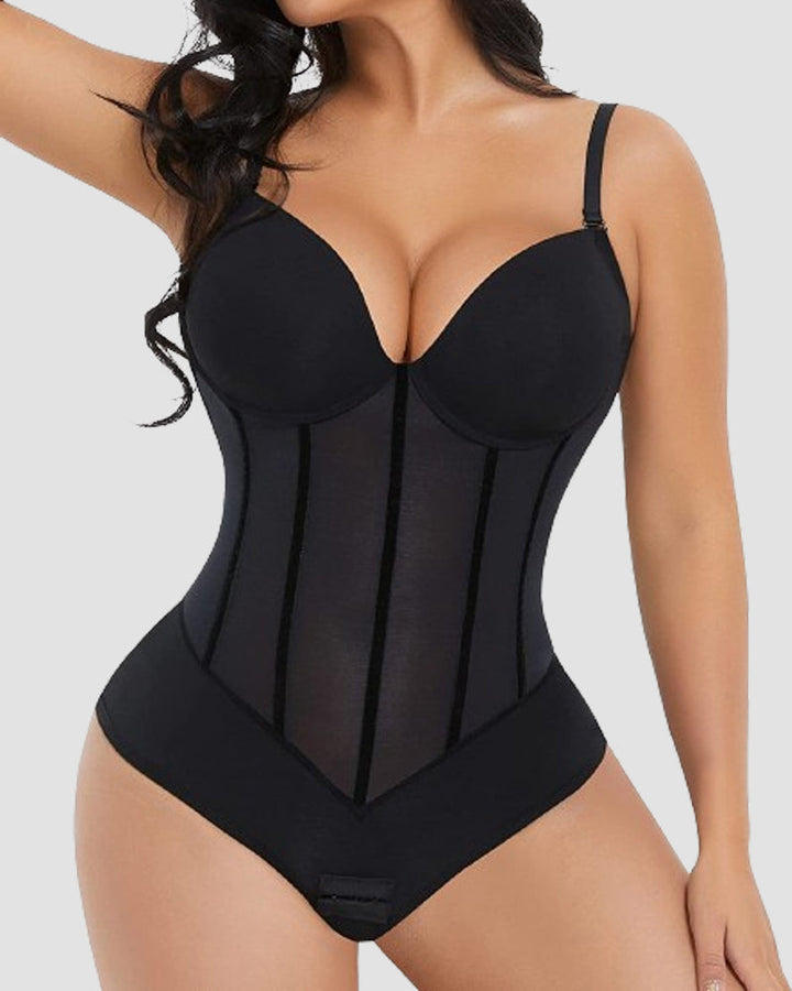 Zosia - Damen Bauch Kontrolle Tanga schiere Mesh Korsett Top rückenfrei Bodysuit