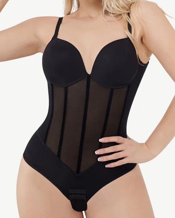 Zosia - Damen Bauch Kontrolle Tanga schiere Mesh Korsett Top rückenfrei Bodysuit