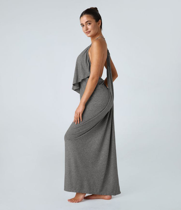 Vittoria | V-Ausschnitt Rückenfreies Band Rücken gerüschtes Maxi Resort Slip Kleid