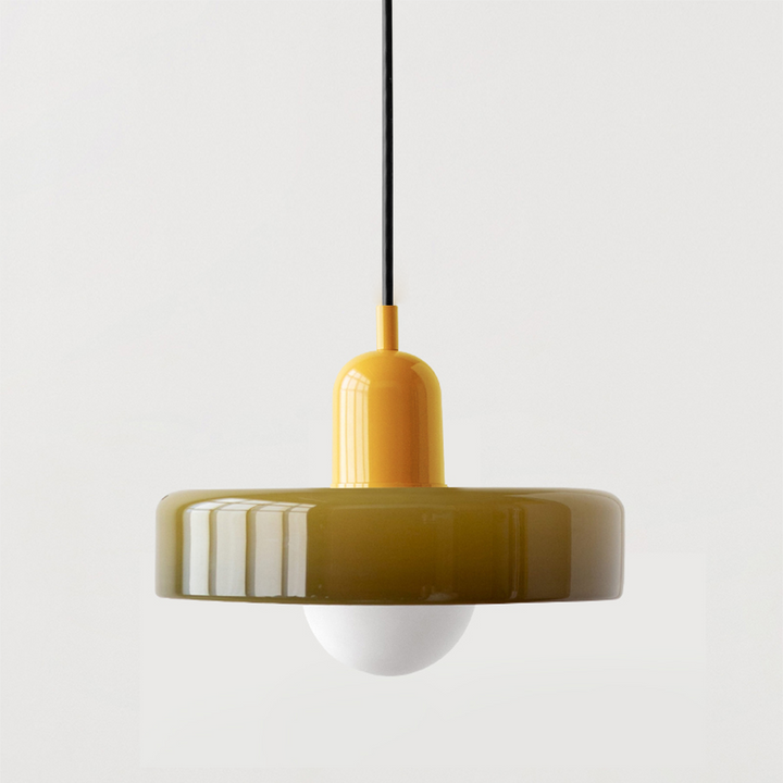 Bauhaus Pendelleuchte aus farbigem Glas