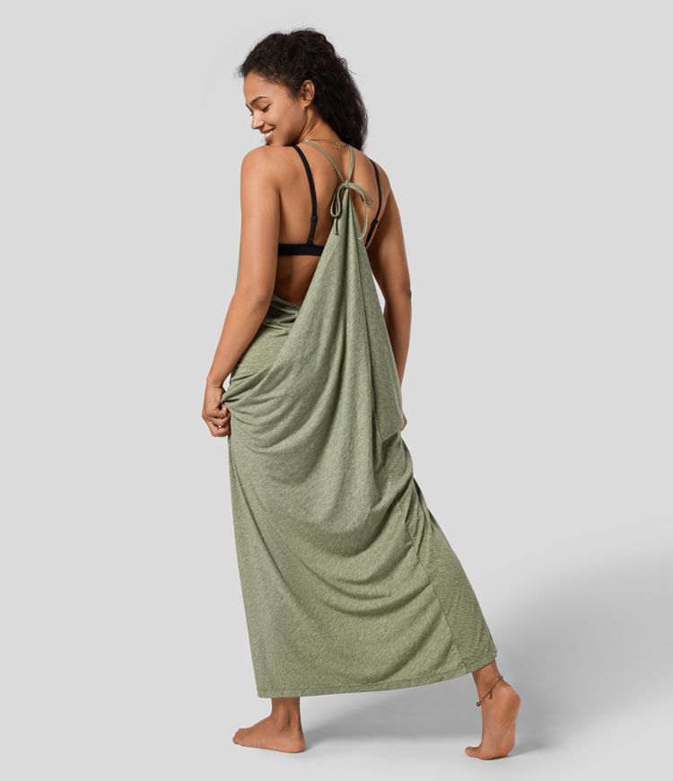 Vittoria | V-Ausschnitt Rückenfreies Band Rücken gerüschtes Maxi Resort Slip Kleid