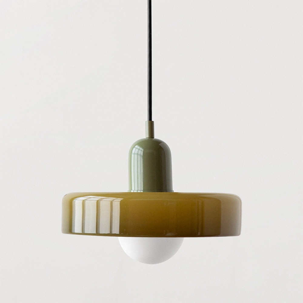 Bauhaus Pendelleuchte aus farbigem Glas