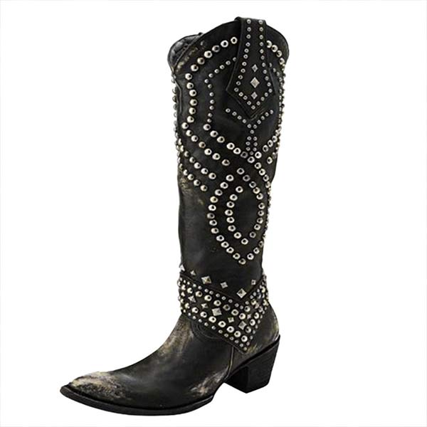 Lilybell™ - Hohe Stiefel mit Metallic-Nieten und abgeschnittenem Absatz