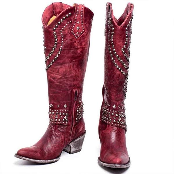 Lilybell™ - Hohe Stiefel mit Metallic-Nieten und abgeschnittenem Absatz