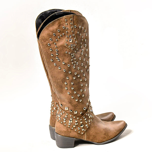 Lilybell™ - Hohe Stiefel mit Metallic-Nieten und abgeschnittenem Absatz