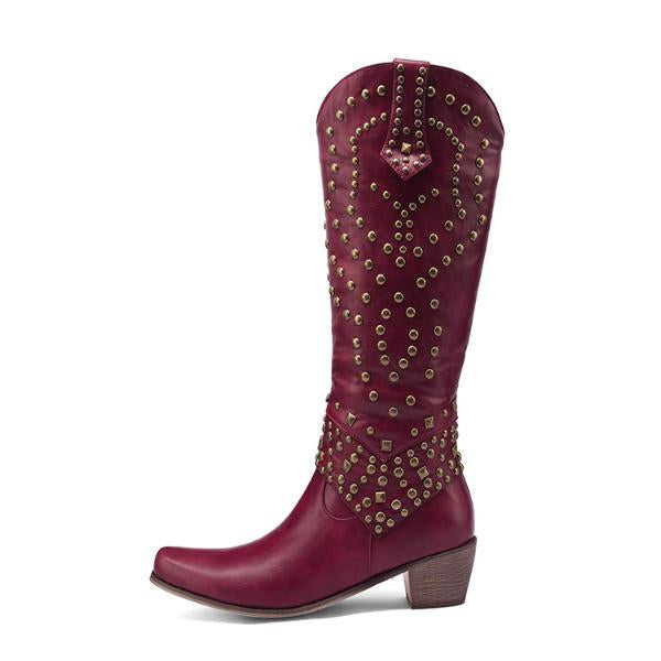 Lilybell™ - Hohe Stiefel mit Metallic-Nieten und abgeschnittenem Absatz